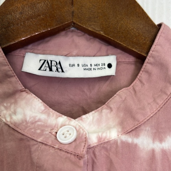 Zara - Dusty Pink Tie Dye Button Down Pocket Long Sleeve Blouse Size Small - Picture 9 of 12